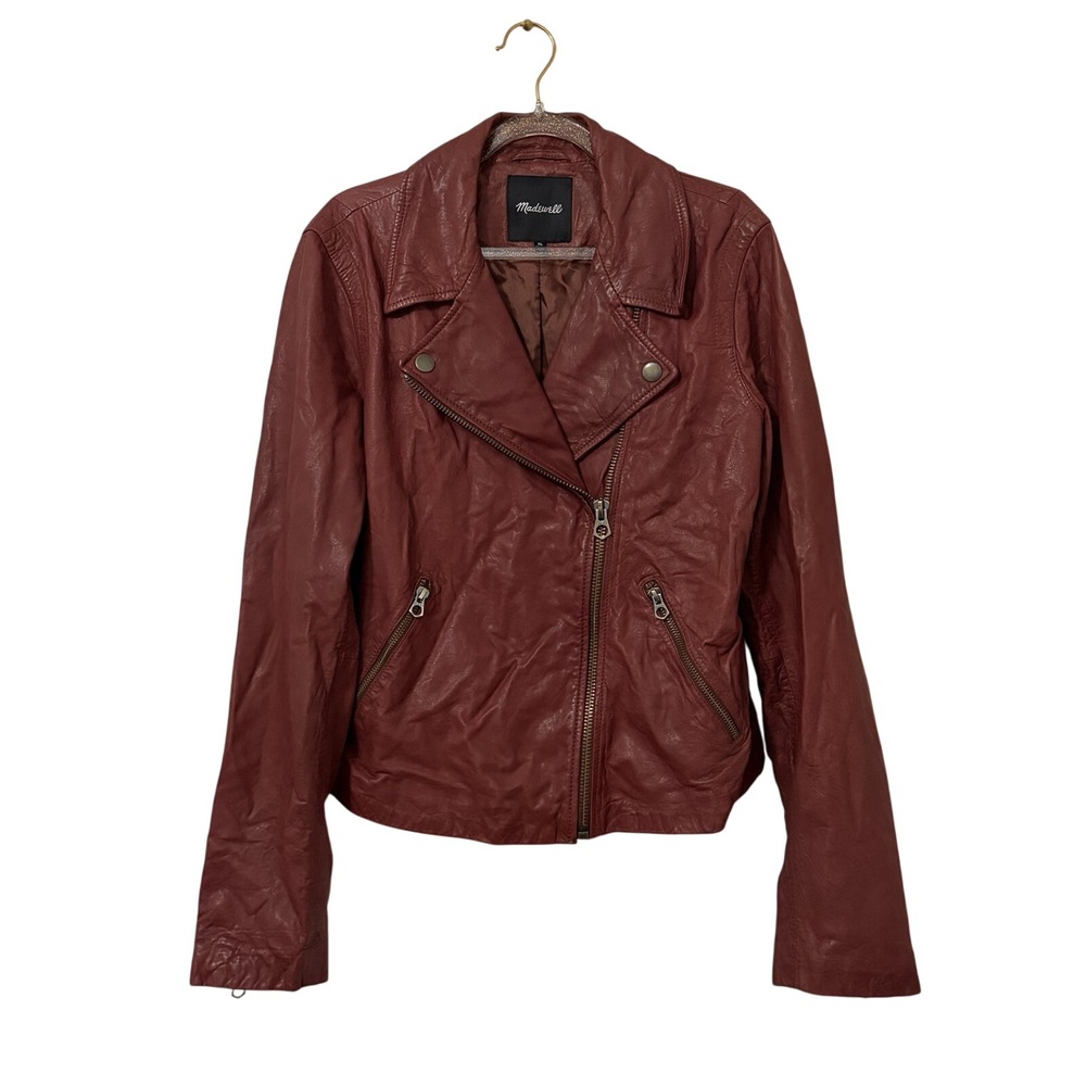 Madewell Washed Supple Genuine Lamb Leather Moto Jacket Womens XL Burgundy